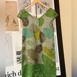 Ann Taylor Green and Brown Patterned 100% Silk Dress Size 6